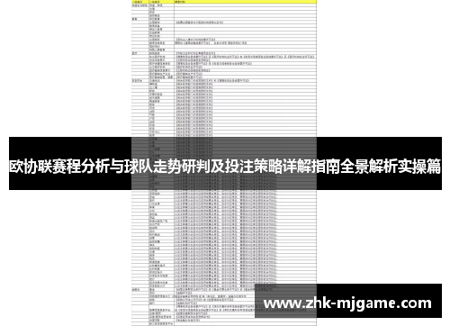 欧协联赛程分析与球队走势研判及投注策略详解指南全景解析实操篇